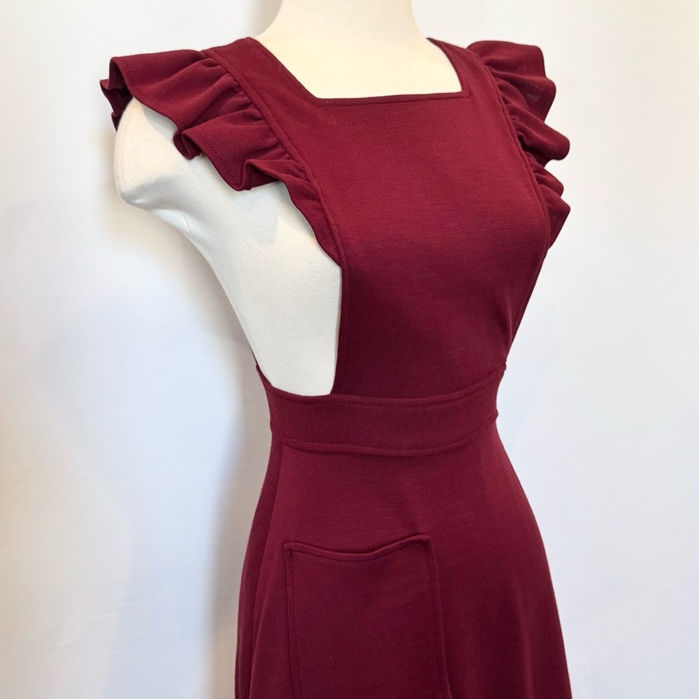 Vintage 70s Corky Craig Stretch Knit Milkmaid Prairie Pinafore Apron Maxi Dress - Picture 4 of 9
